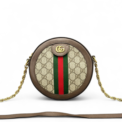 Gucci Web Mini Ophidia Round Bag GG Monogram Beige Ebony Gucci Web Mini Ophidia Round Bag GG Monogram Beige Ebony