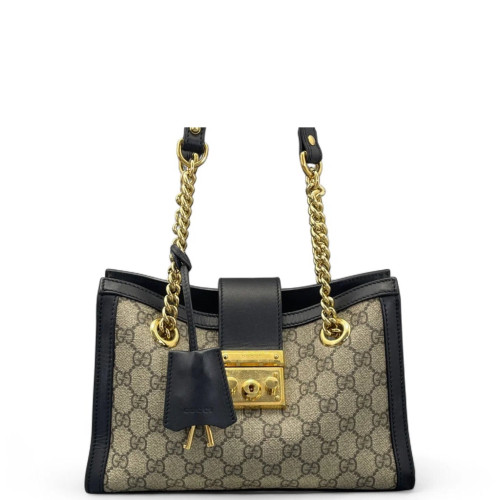 Gucci Small Padlock Tote GG Monogram Black Brown Beige