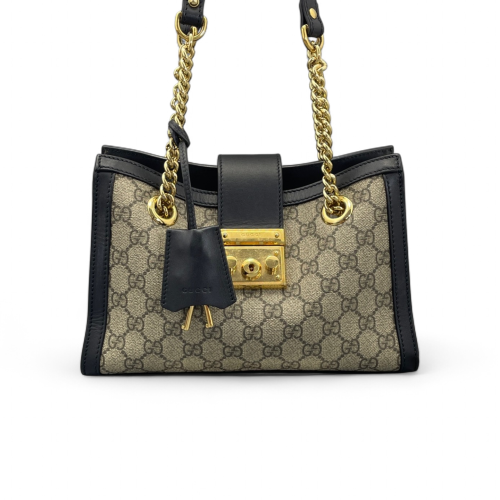 Gucci Small Padlock Tote GG Monogram Black Brown Beige