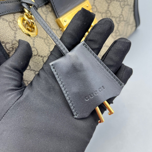 Gucci Small Padlock Tote GG Monogram Black Brown Beige