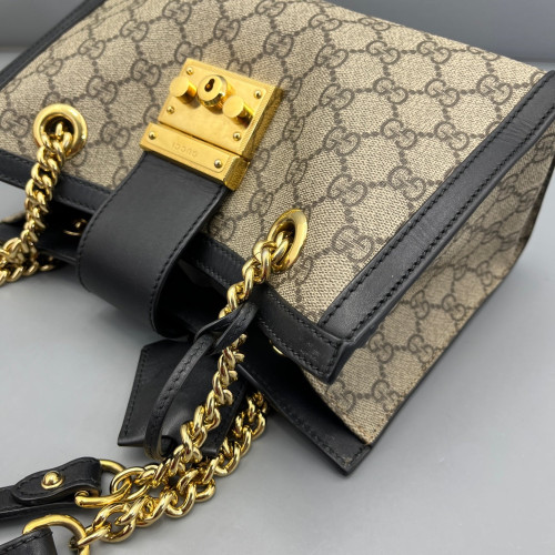 Gucci Small Padlock Tote GG Monogram Black Brown Beige