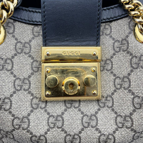 Gucci Small Padlock Tote GG Monogram Black Brown Beige