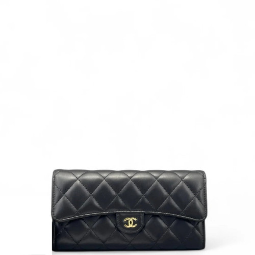 Chanel Quilted Continental Wallet Calfskin Black