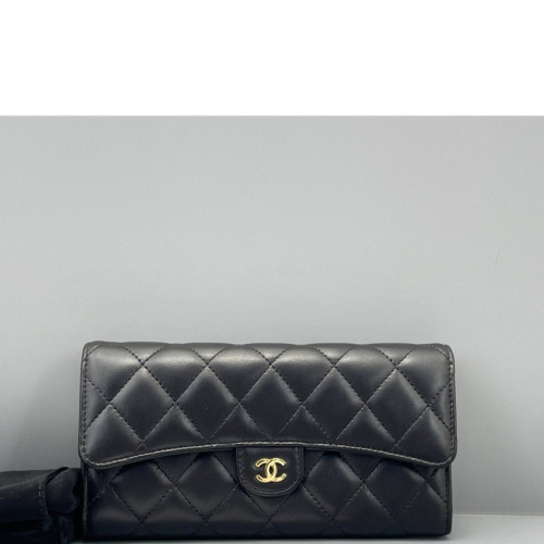 Chanel Quilted Continental Wallet Calfskin Black
