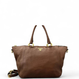 Prada Tote Bag Grained Calfskin Brown