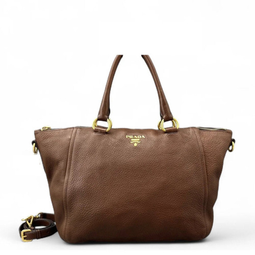 Prada Tote Bag Grained Calfskin Brown