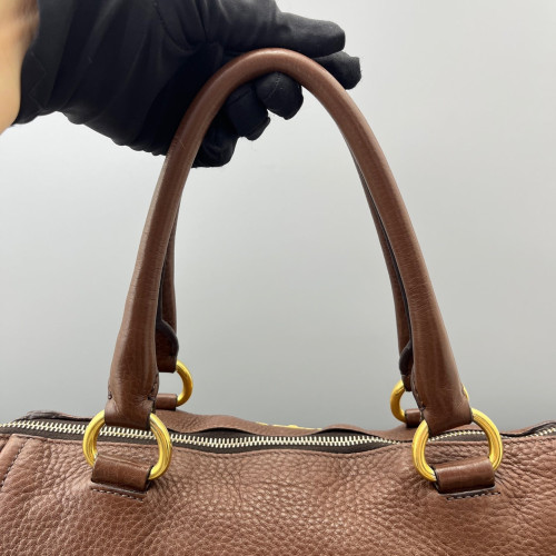 Prada Tote Bag Grained Calfskin Brown