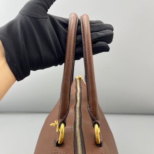 Prada Tote Bag Grained Calfskin Brown