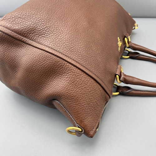 Prada Tote Bag Grained Calfskin Brown
