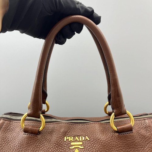 Prada Tote Bag Grained Calfskin Brown