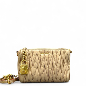 Miu Miu Small Madras Clutch Crumpled Lambskin Natural Tan