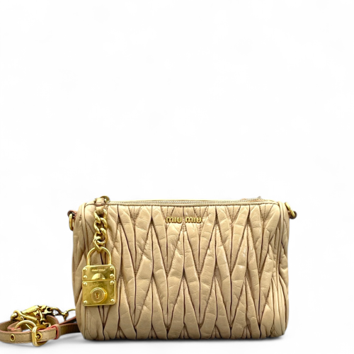 Miu Miu Small Madras Clutch Crumpled Lambskin Natural Tan