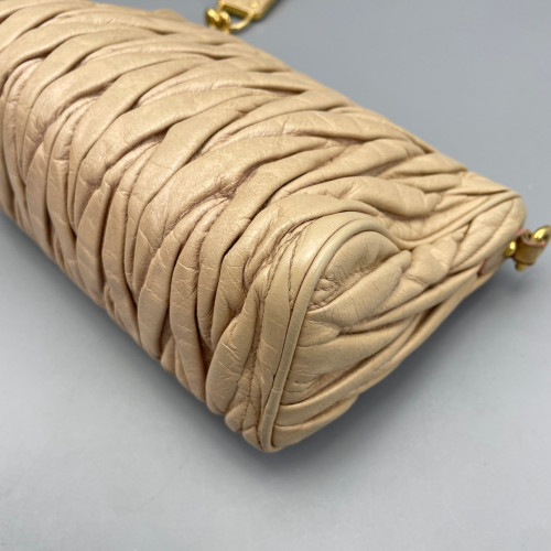 Miu Miu Small Madras Clutch Crumpled Lambskin Natural Tan