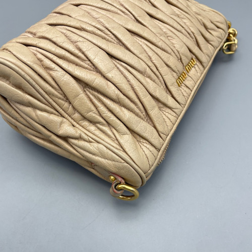 Miu Miu Small Madras Clutch Crumpled Lambskin Natural Tan