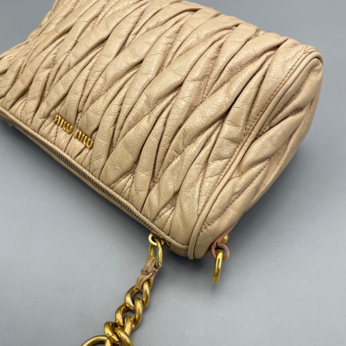 Miu Miu Small Madras Clutch Crumpled Lambskin Natural Tan