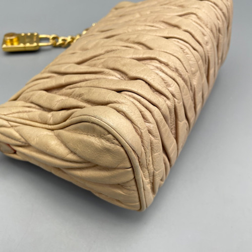 Miu Miu Small Madras Clutch Crumpled Lambskin Natural Tan