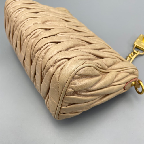 Miu Miu Small Madras Clutch Crumpled Lambskin Natural Tan
