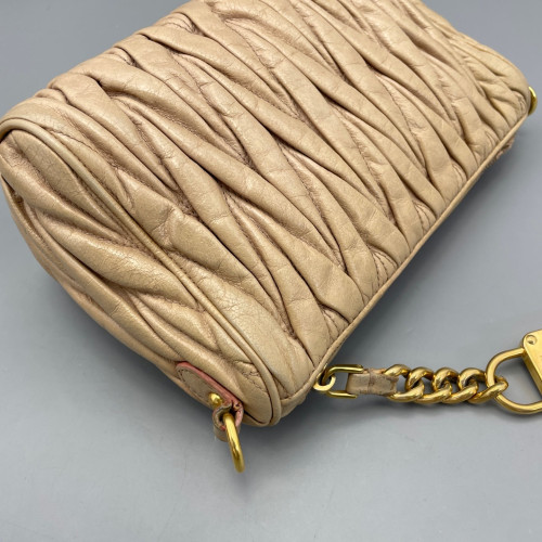 Miu Miu Small Madras Clutch Crumpled Lambskin Natural Tan