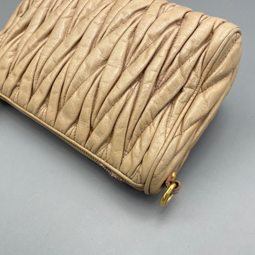 Miu Miu Small Madras Clutch Crumpled Lambskin Natural Tan