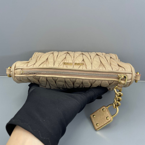 Miu Miu Small Madras Clutch Crumpled Lambskin Natural Tan
