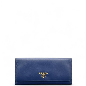 Prada Metal Continental Flap Wallet Saffiano Calfskin Dark Blue