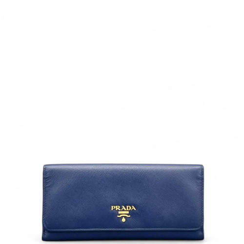 Prada Metal Continental Flap Wallet Saffiano Calfskin Dark Blue