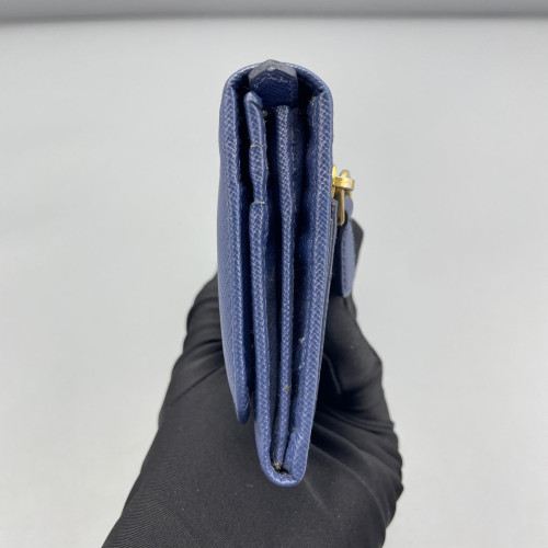 Prada Metal Continental Flap Wallet Saffiano Calfskin Dark Blue