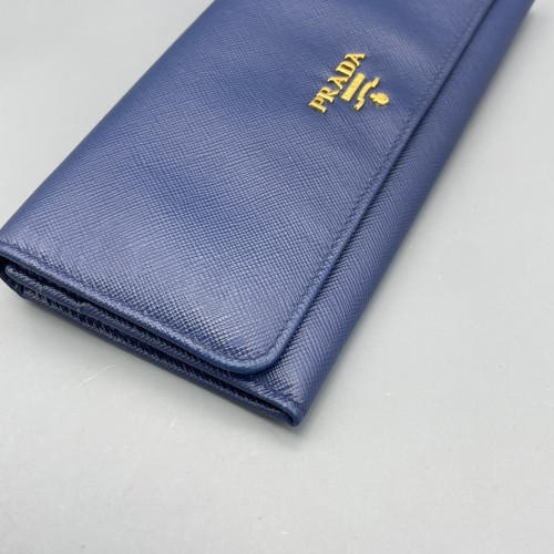 Prada Metal Continental Flap Wallet Saffiano Calfskin Dark Blue