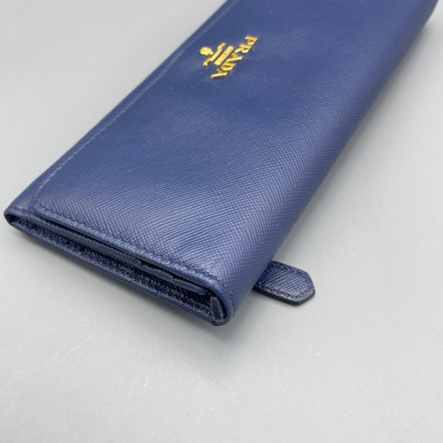 Prada Metal Continental Flap Wallet Saffiano Calfskin Dark Blue