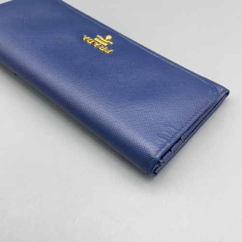 Prada Metal Continental Flap Wallet Saffiano Calfskin Dark Blue