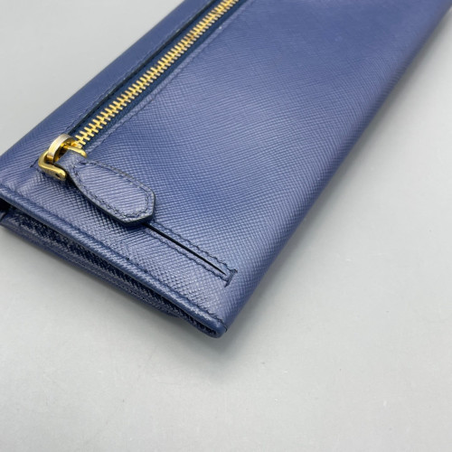 Prada Metal Continental Flap Wallet Saffiano Calfskin Dark Blue