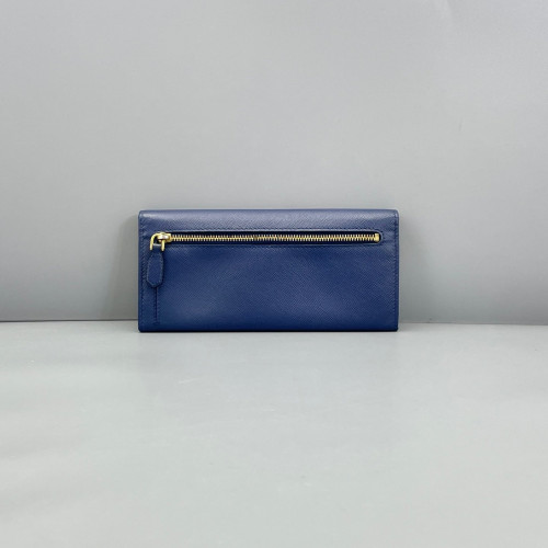 Prada Metal Continental Flap Wallet Saffiano Calfskin Dark Blue