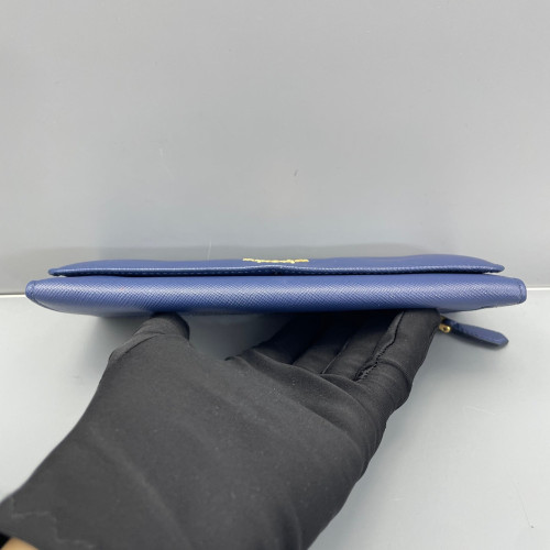 Prada Metal Continental Flap Wallet Saffiano Calfskin Dark Blue