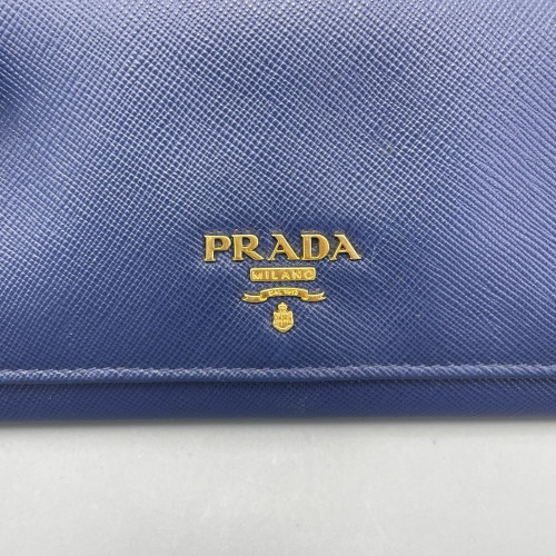 Prada Metal Continental Flap Wallet Saffiano Calfskin Dark Blue