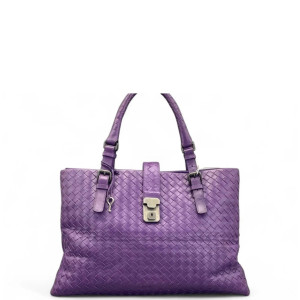 Bottega Veneta Large Roma Tote Bag Calfskin Intrecciato Dark Purple