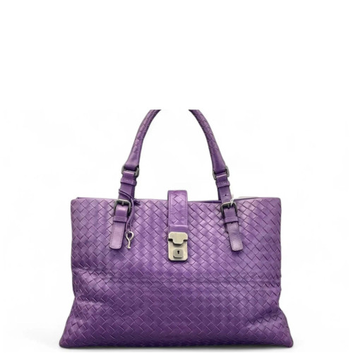 Bottega Veneta Large Roma Tote Bag Calfskin Intrecciato Dark Purple