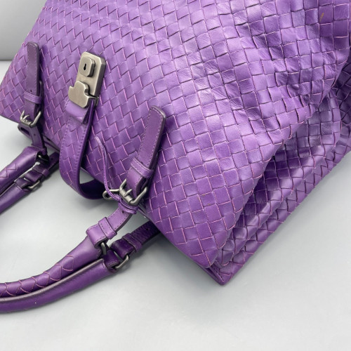 Bottega Veneta Large Roma Tote Bag Calfskin Intrecciato Dark Purple
