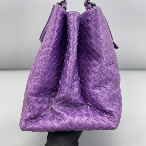 Bottega Veneta Large Roma Tote Bag Calfskin Intrecciato Dark Purple
