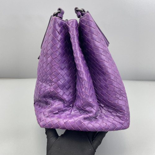 Bottega Veneta Large Roma Tote Bag Calfskin Intrecciato Dark Purple