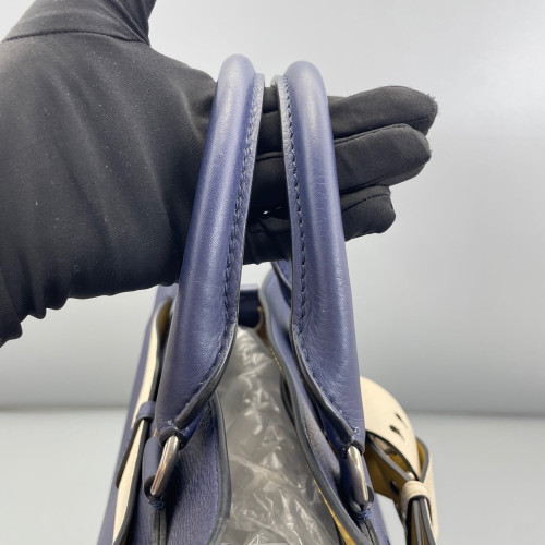 Burberry Belt Tote Grained Calfskin Blue White
