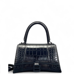 Balenciaga Hourglass Small Calfskin Crocodile Embossed Black