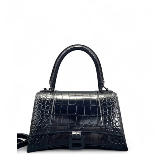 Balenciaga Hourglass Small Calfskin Crocodile Embossed Black