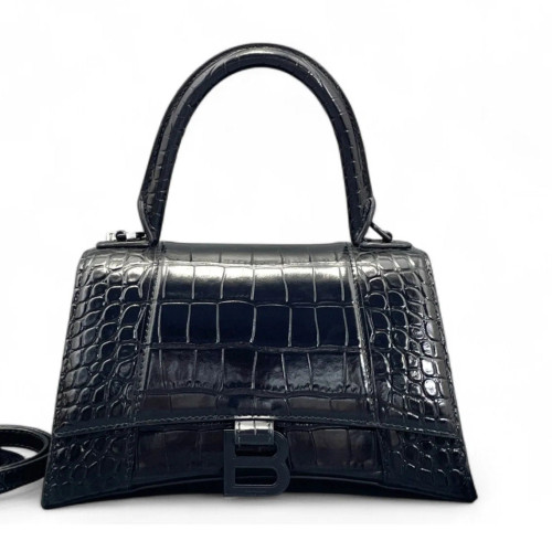 Balenciaga Hourglass Small Calfskin Crocodile Embossed Black
