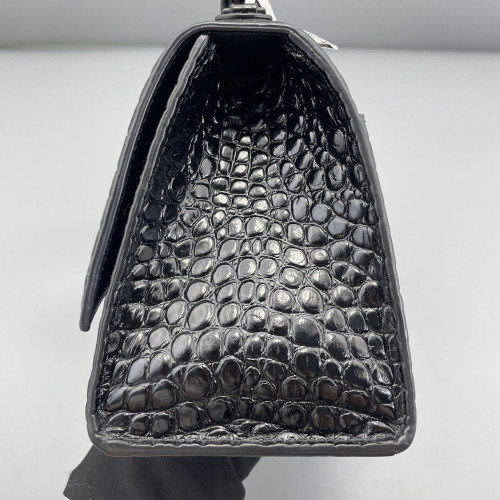 Balenciaga Hourglass Small Calfskin Crocodile Embossed Black