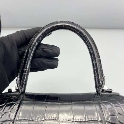 Balenciaga Hourglass Small Calfskin Crocodile Embossed Black