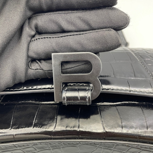 Balenciaga Hourglass Small Calfskin Crocodile Embossed Black