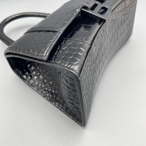 Balenciaga Hourglass Small Calfskin Crocodile Embossed Black