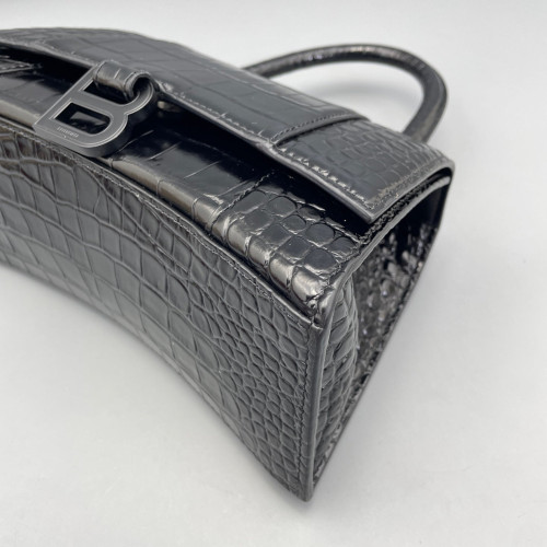 Balenciaga Hourglass Small Calfskin Crocodile Embossed Black