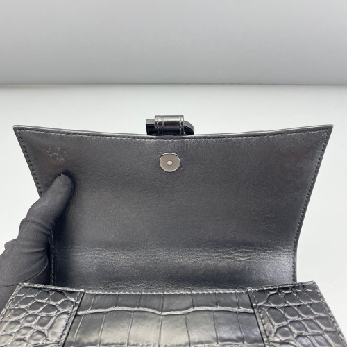 Balenciaga Hourglass Small Calfskin Crocodile Embossed Black