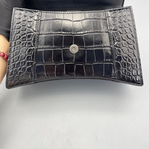 Balenciaga Hourglass Small Calfskin Crocodile Embossed Black